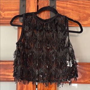 Black Sequin Fringe Sleeveless Top
